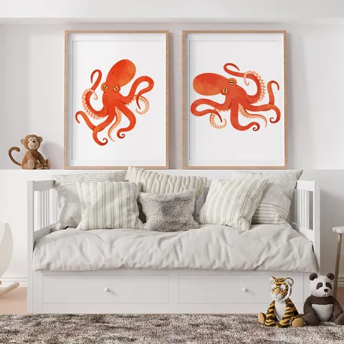 Miniatura 3 de PLIGREAT 2 calcomanías de pared de pulpo rojo de gran tamaño, calcomanías de pared para despegar y pegar, calcomanías de vinilo removibles