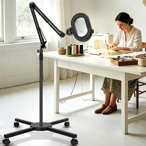 Miniatura 12 de Lámpara de mesa de aumento de 2 en 1 con luz y soporte, rotación de tres ejes, color infinito, atenuable, lupa iluminada de 12 aumentos, banco