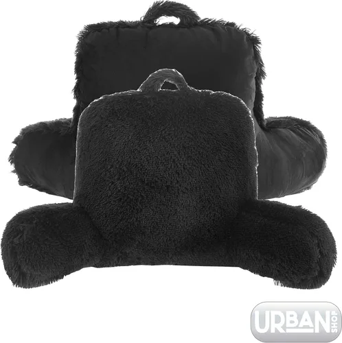 Miniatura 2 de Urban Lifestyle Almohada decorativa y de apoyo para cama de lectura, pelo largo ultra suave, de pelo sintético, reverso a tela de visón, color negro