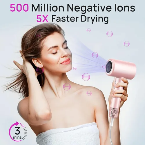Miniatura 2 de CONFU Secador de pelo, 110000 RPM de secado rápido con difusor magnético y concentrador, secador de pelo iónico ligero profesional para mujeres