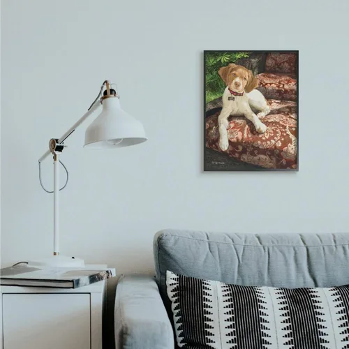 Miniatura 2 de Stupell Industries Still Life Sueellen Ross - Silla de cachemira floral sentado con diseño de perro de campo, arte de pared enmarcado negro, 16 x 20