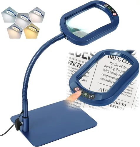 Miniatura 11 de Veemagni 12 lupas rectangulares con luz y soporte, lámpara de escritorio con luz LED de cuello de cisne flexible, 5 modos de color regulable