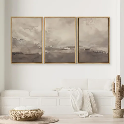 Miniatura 161 de SIGNWIN Lienzo enmarcado para pared, arte con pinceladas de flujo neutro en tonos beige abstractos, ilustraciones, arte moderno, decorativo