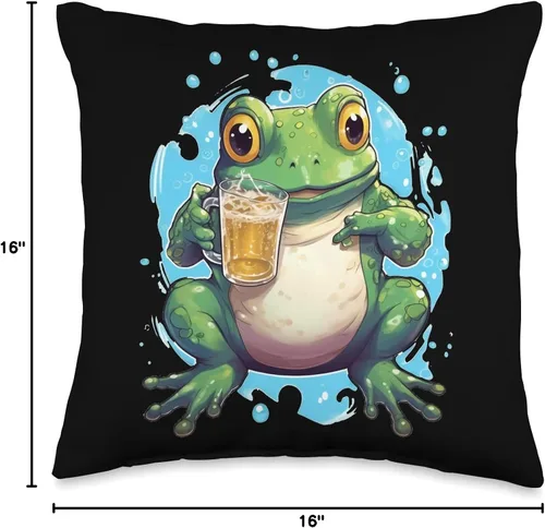 Miniatura 4 de Beer and Frog Beer Drinking Gifts Beber Funny Beer Drinker Frogs Toad Anfibian - Almohada de 16 x 16 pulgadas, multicolor