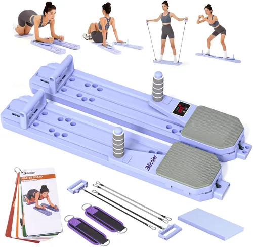 Nicoler Portable Pilates Reformer Set- Pilates Board 8-in-1 Multi-Functional Pilates Equipment Púrpura