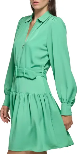 Miniatura 3 de Karl Lagerfeld Paris Vestido con cremallera frontal con cuello con cinturón para mujer