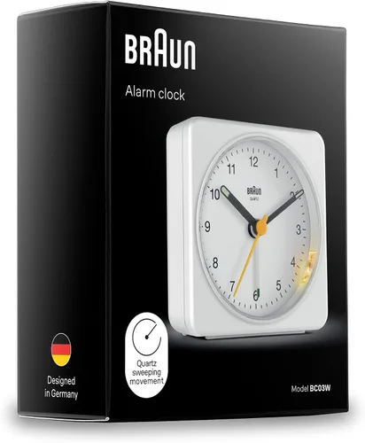 Miniatura 8 de Braun Reloj despertador analógico clásico con repetición y luz, movimiento de barrido de cuarzo silencioso, alarma de pitido Crescendo en blanco