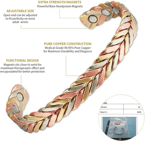 Miniatura 5 de Pulsera de cobre para mujer, traje de cobre puro, ajustable, tres colores, trenza, magnética, regalo de joyería Fashsion (0932 2040)
