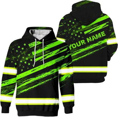 Miniatura 42 de Maddly Colección de ropa de trabajo de alta visibilidad con bandera de EE. UU., personalizada con nombre para trabajadores, corredores, camioneros