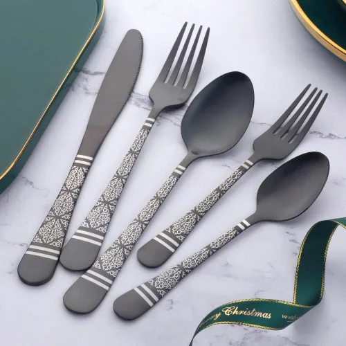 Miniatura 2 de Christmas Gift Black Hammered Flatware Sets for 4, 20 Pieces Unique Pattern Design Stainless Steel Cutlery Silverware Set Includes Dinner