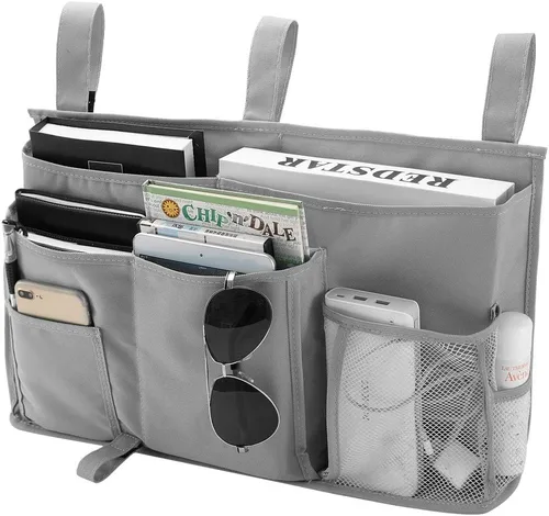 Miniatura 18 de Bseash Organizador de litera, organizador de cama colgante para mesita de noche, bolsa de almacenamiento con 4 bolsillos y 2 ganchos