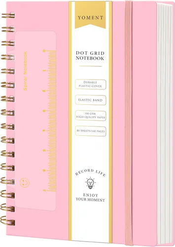 Cuaderno de espiral de cuadrícula de puntos, tamaño A5, 160 páginas, cuaderno de papel grueso, cuaderno de plástico de tapa dura de 5 x 7 pulgadas,