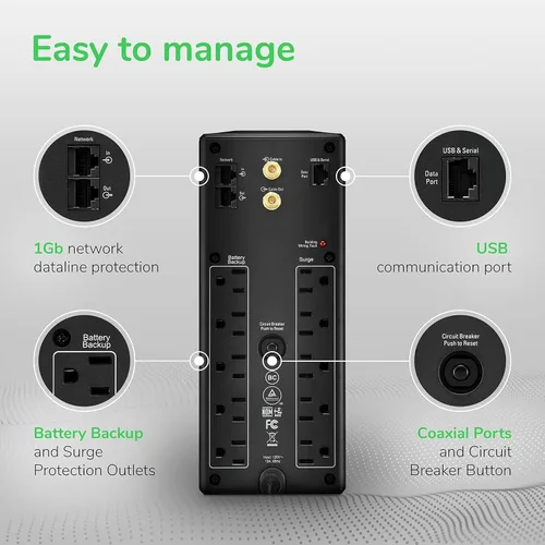 Miniatura 2 de APC UPS Batería de reserva y protector de sobretensiones con AVR, 1500 VA, APC Back-UPS Pro (BX1500M) y batería de reserva y protector