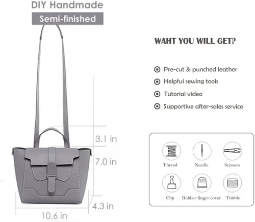 Miniatura 3 de POPSEWING Bolsa Maestro de cuero, kit de bricolaje, bolsa de hombro cruzada con kit de costura, kit de bolsa hecha a mano para mamá, novia, regalo
