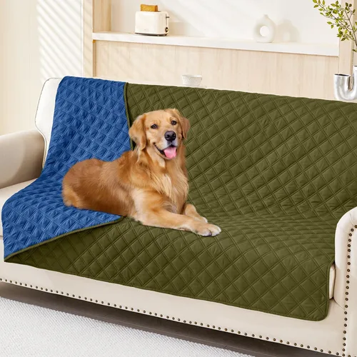 Miniatura 70 de Smiry Funda impermeable para cama de mascota, suave y lavable, para muebles, cama, sofá, reversible, a cuadros (30 x 53 pulgadas, color beige/beige)