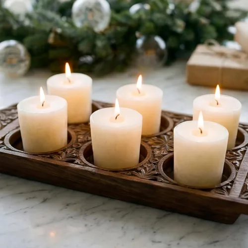 Miniatura 6 de Aroma Naturals Velas votivas con aceite esencial de clavo de naranja y canela, aroma blanco, perla de la paz, 5.5 x 3.75 x 2 pulgadas (paquete de 6)