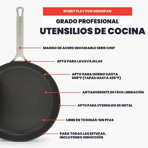 Miniatura 7 de GreenPan x Bobby Flay - Juego de utensilios de cocina anodizado duro antiadherente, 10 piezas, ollas y sartenes de cerámica sin PFAS, apto