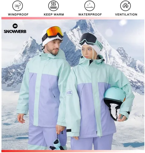 Miniatura 2 de SNOWVERB Impermeable para hombre y mujer, resistente al viento, con capucha, aislante, unisex, para esquí, snowboard