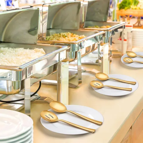 Miniatura 5 de LIANYU Juego de 6 cucharas y tenedores dorados de acero inoxidable de 8.6 pulgadas para banquetes de catering, aptos para lavavajillas