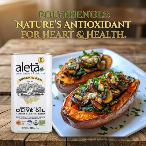 Miniatura 5 de Aleta, Aceite de oliva virgen extra griego orgánico USDA, certificado por la UE, DOP Grecia, 1 litro (33.8 oz.) lata, Kosher EK, paquete de 1