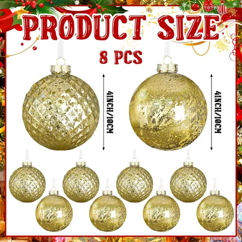 Miniatura 4 de Syhood 8 Piezas Bolas de Navidad Grandes de 4" Adornos Inastillables para Árbol de Navidad Bolas de Plástico con Acabado de Mercurio Vintage
