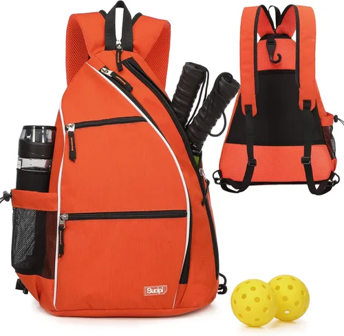 Sucipi Pickleball Bag - Men's & Women's Pickleball Backpack, Adjustable Sling Bag w/Fence Hook/Large Capacity/Safety Pocket Naranja