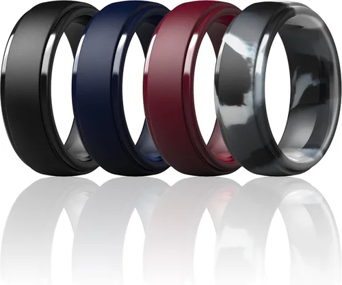 Miniatura 80 de ThunderFit Anillos de boda de silicona para hombre, 0.394 in de ancho y 0.098 in de grosor, paquete múltiple de variedad 1-7