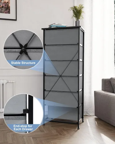 Miniatura 6 de Crestlive Products Torre de almacenamiento de vestidor vertical - Estructura resistente de acero, parte superior de madera, cajones de tela de fácil