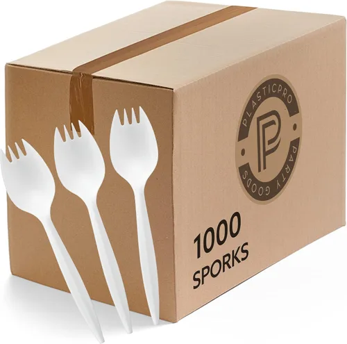 Miniatura 9 de Plasticpro Cubiertos Tenedores de plástico cubiertos desechables de peso medio (blanco, 1000 tenedores)