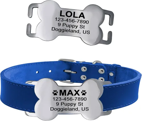 Identificación personalizada para mascotas, placa de identificación de hueso silencioso grabada personalizada para perros y gatos, etiqueta