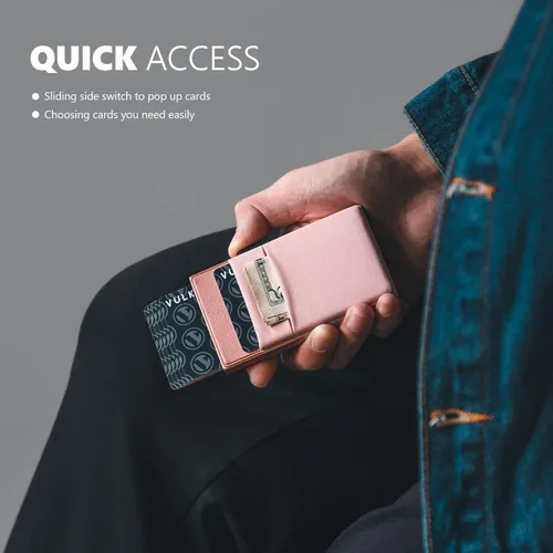 Miniatura 39 de VULKIT Billetera minimalista con ventana de identificación y bolsillo EDC con bolsillo desplegable para tarjetas de crédito y bloqueo RFID, diseño