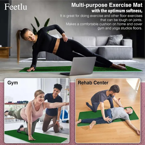 Miniatura 6 de Tapete de yoga para ejercicios extra grueso con correa - 2/5 pulgadas (10 mm), tapete antideslizante para entrenamiento de yoga, pilates y Verde