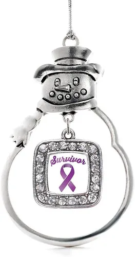 Miniatura 214 de Inspired Silver - Adorno de rodillo de reina - Adorno cuadrado de plata con muñeco de nieve con joyas de circonita cúbica