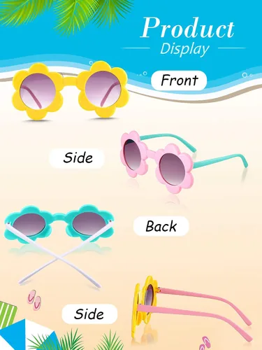 Miniatura 3 de Weewooday 6 pares de gafas de sol redondas para niños lentes de sol de flores coloridas lentes de sol para fiesta accesorios para niños y niñas