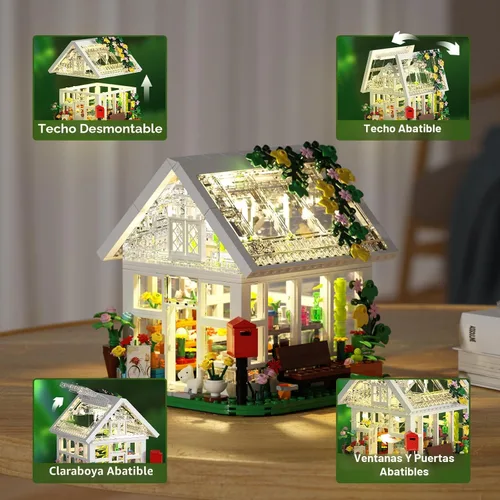 Miniatura 3 de Juego de construcción de casa de flores, juguete creativo de jardín con luz LED, construye un modelo de invernadero, gran regalo para amigos o niñas