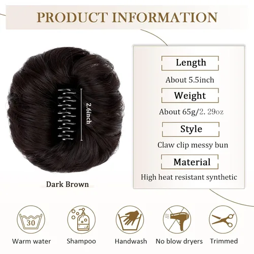 Miniatura 2 de Moño desordenado, clip de garra, moño desordenado, ondulado, rizado, extensiones de moño de pelo despeinado, moños de garra, coleteros para mujer