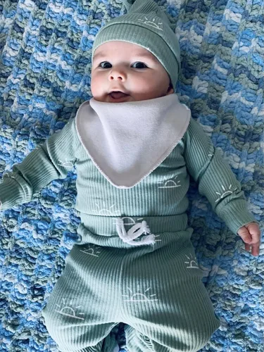 Miniatura 121 de Conjunto de 3 piezas de ropa de bebé recién nacido con estampado de manga larga + pantalones + sombrero