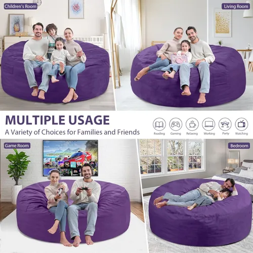 Miniatura 233 de Puf de 5 pies, puf grande con relleno de espuma viscoelástica, sofá puff esponjoso con funda de terciopelo holandés, puf redondo para sala de estar