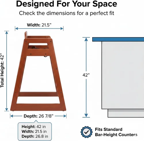 Miniatura 3 de Silla alta de madera para restaurante lista para montar, sillas altas para bebés, silla de alimentación duradera con escalones, sillas altas