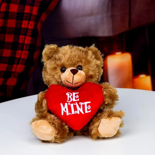 Miniatura 3 de Plushland Oso de Peluche Mocha Corazón - Sé Mío - Oso de Peluche para Niños y Adultos - Almohada de Corazón Bordado - Marrón - 6 pulgadas