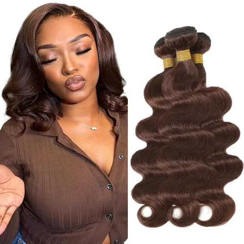 Miniatura 98 de Color 30 paquetes de cabello humano marrón onda del cuerpo paquetes 8 10 12 pulgadas brasileño virgen Remy extensiones de cabello humano doble trama