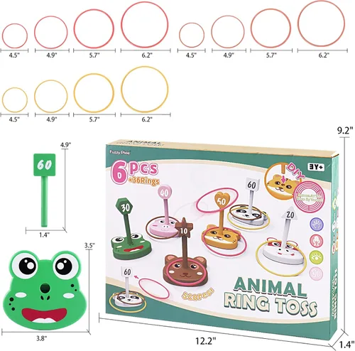 Miniatura 6 de Juego de juguetes de lanzamiento de anillos de animales para niños, 6 soportes y 36 anillos, para interiores y exteriores, fiesta, patio, actividad