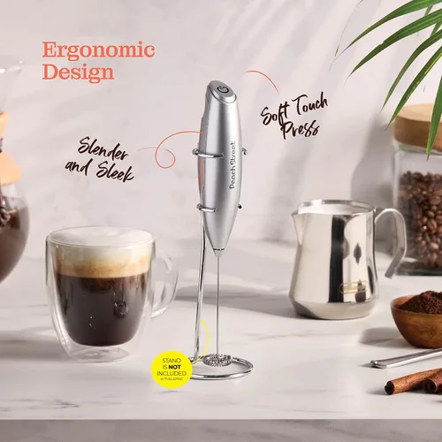 Miniatura 3 de Espumador de leche de mano potente, mini espumador de leche, mezclador de bebidas de acero inoxidable que funciona con batería (no incluida)