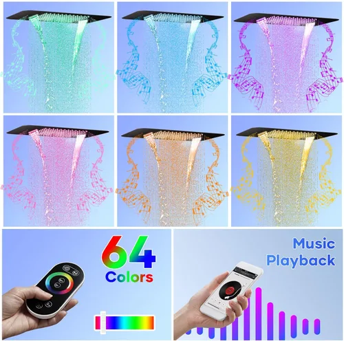 Miniatura 2 de Sistema termostático de ducha de lluvia, sistema de ducha inteligente LED de 23 pulgadas con chorros corporales y de mano, sistema de ducha