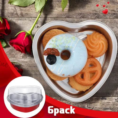 Miniatura 7 de Nuogo Moldes de papel de aluminio de 5 pulgadas con forma de corazón para pasteles con tapas transparentes de 7.6 fl oz/7.92 onzas, molde desechable