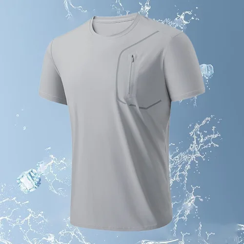 Miniatura 2 de Camisetas para hombre con bolsillo con cremallera, camiseta atlética de moda para gimnasio, fisicoculturismo, manga corta, cuello redondo liso