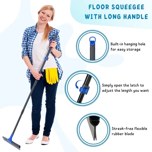Miniatura 2 de Escurridor de Piso con Mango Telescópico Largo de 59'', Escoba de Goma Resistente de 18" para Hormigón, Azulejos de Baño, Garaje, Terraza