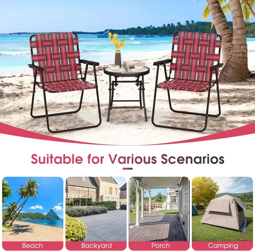 Miniatura 7 de Giantex Juego de 6 sillas de playa, sillas plegables para patio para adultos, sillas de cincha al aire libre con marco de acero, sillas de camping