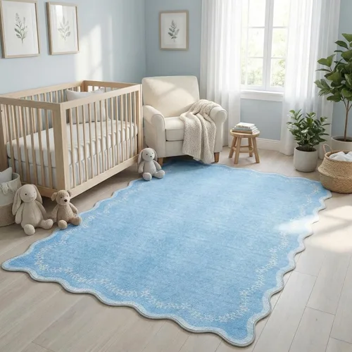 Miniatura 21 de GarveeHome Alfombra de entrada festoneada, 2 x 3, color azul sólido, lavable, alfombra floral para entrada interior, alfombra floral antideslizante