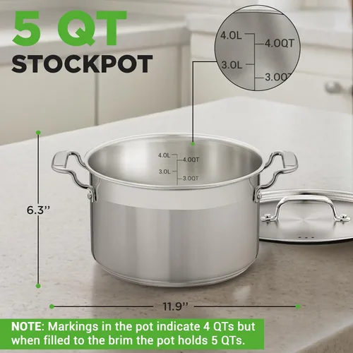 Miniatura 2 de NutriChef - Olla grande de acero inoxidable de 5 cuartos con tapa - 18/8 Grado alimenticio resistente, olla grande de acero inoxidable